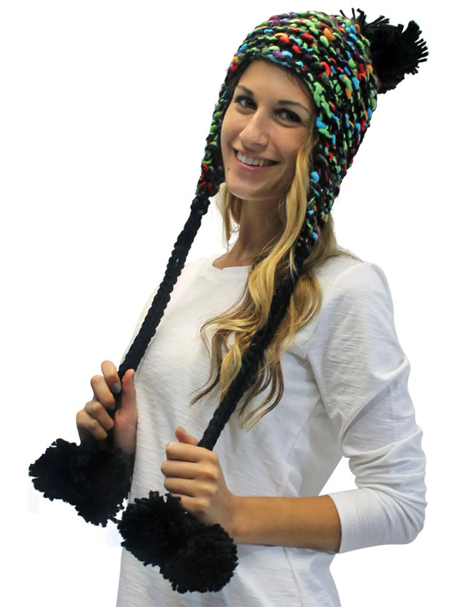 Thick Chunky Trapper Hat With Long Pom Poms