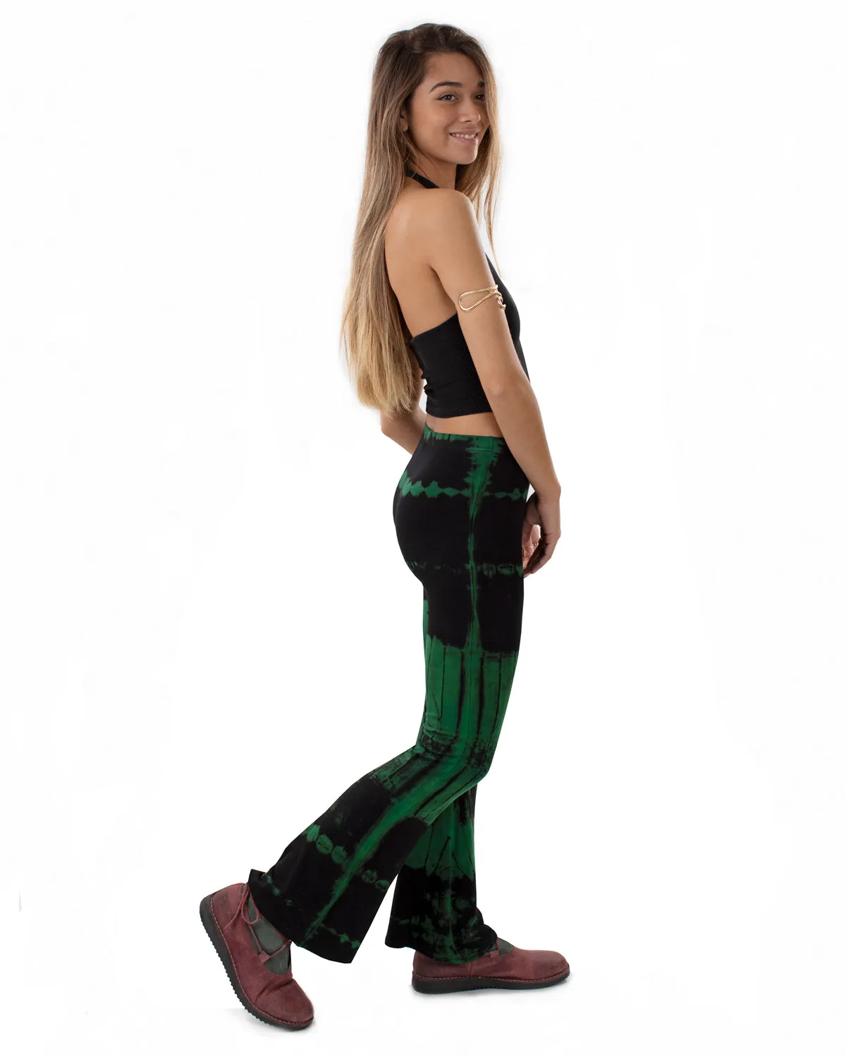 Tie Dye Flared Leggings Black/Green