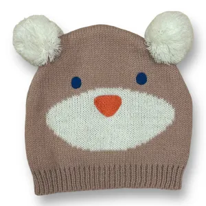 Toddler Boys Size 2-4 Brown Bear Knit Pom Beanie Hat