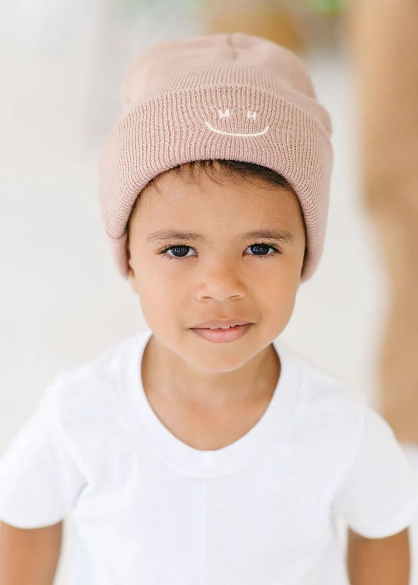 Toddler Knit Smiley Cuff Beanie - Taupe