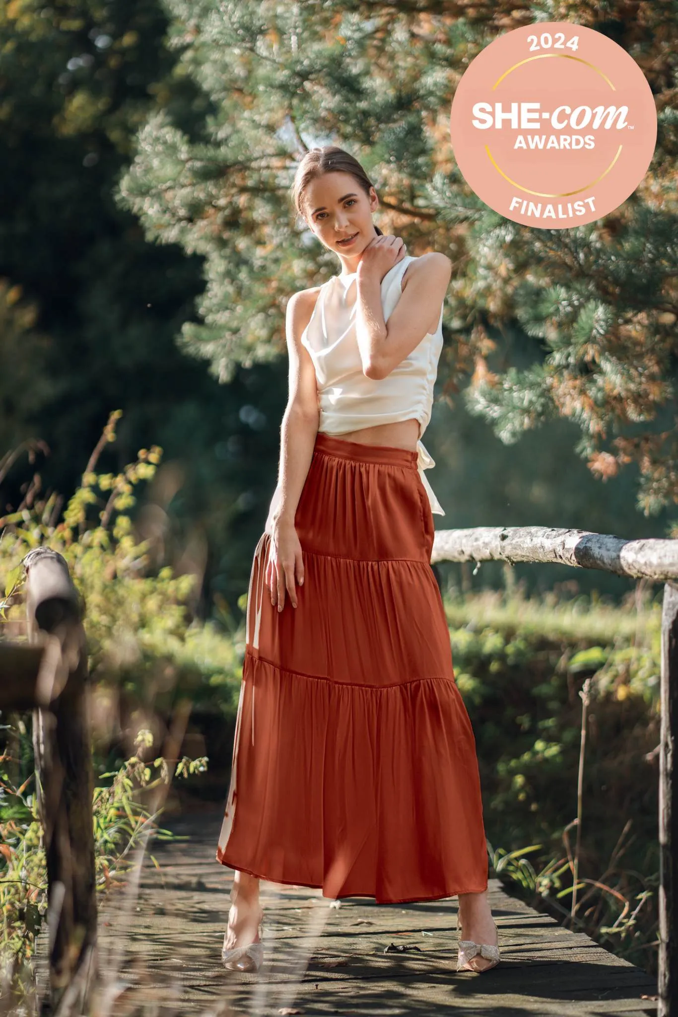 Tuscan Orange Silk Maxi Tiered Skirt