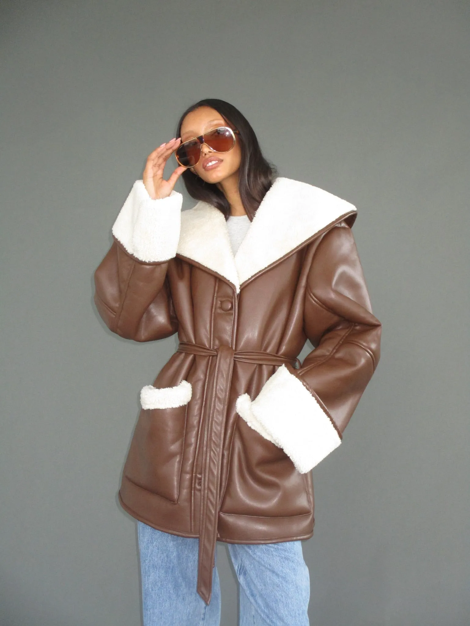 Vegan Leather Bonded Faux Fur Jacket