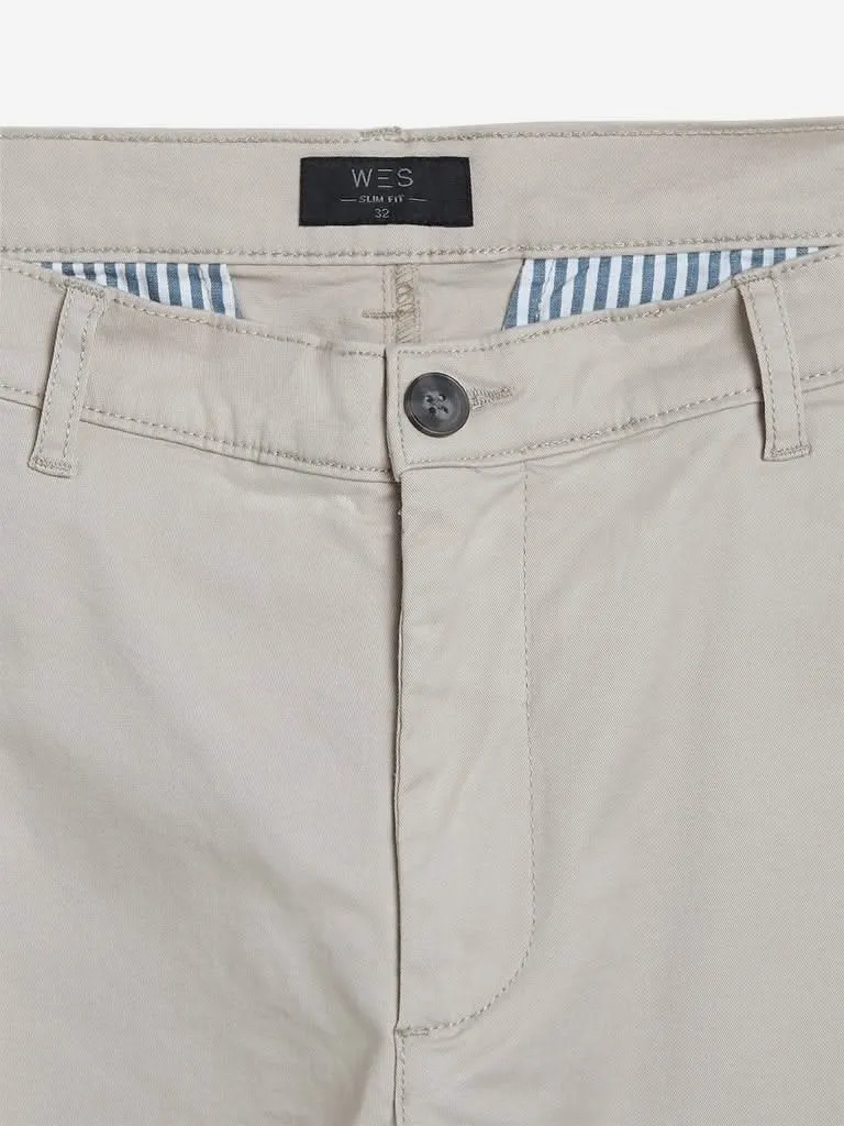 WES Casuals Light Beige Slim-Fit Chinos