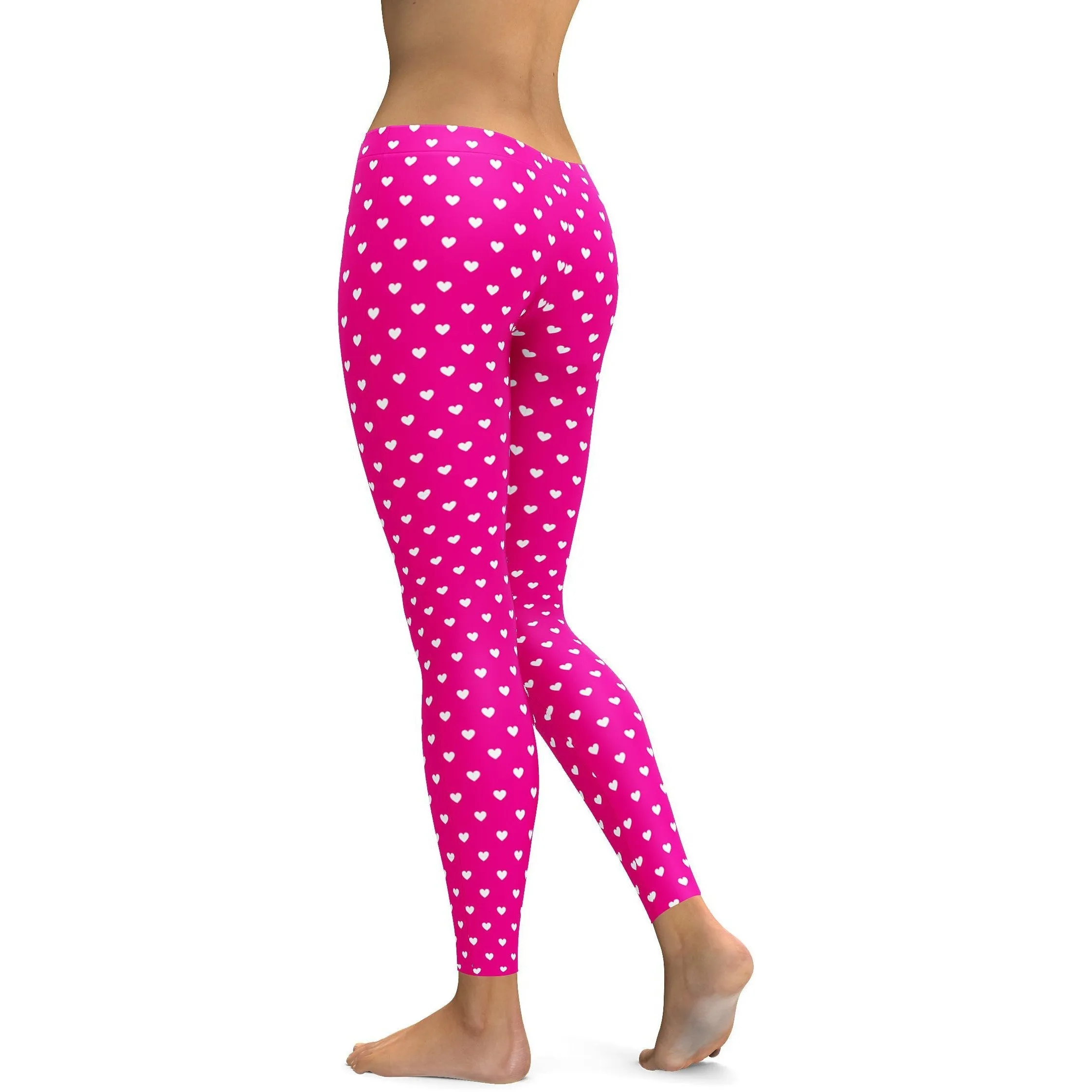 White Mini Hearts Pink Leggings