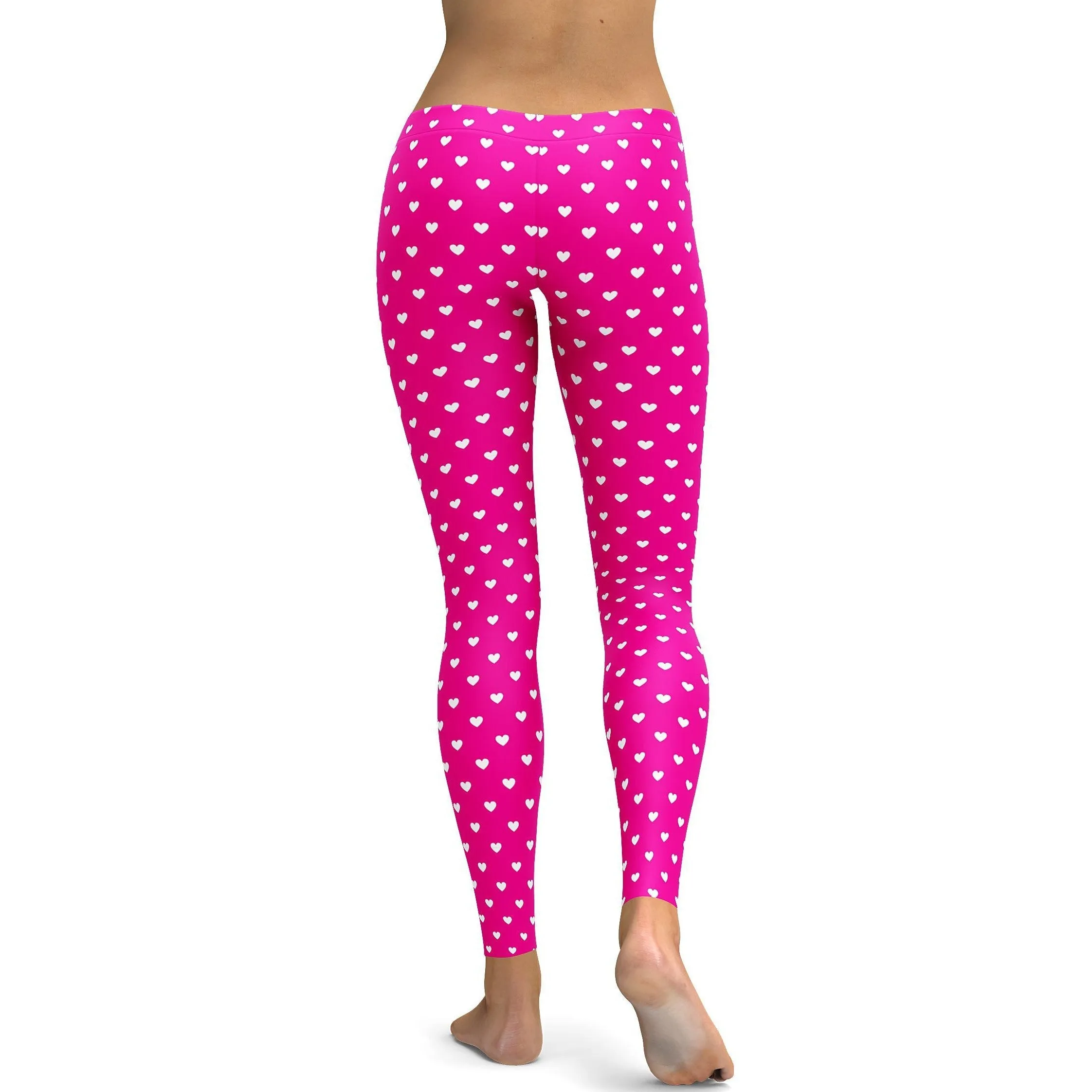 White Mini Hearts Pink Leggings