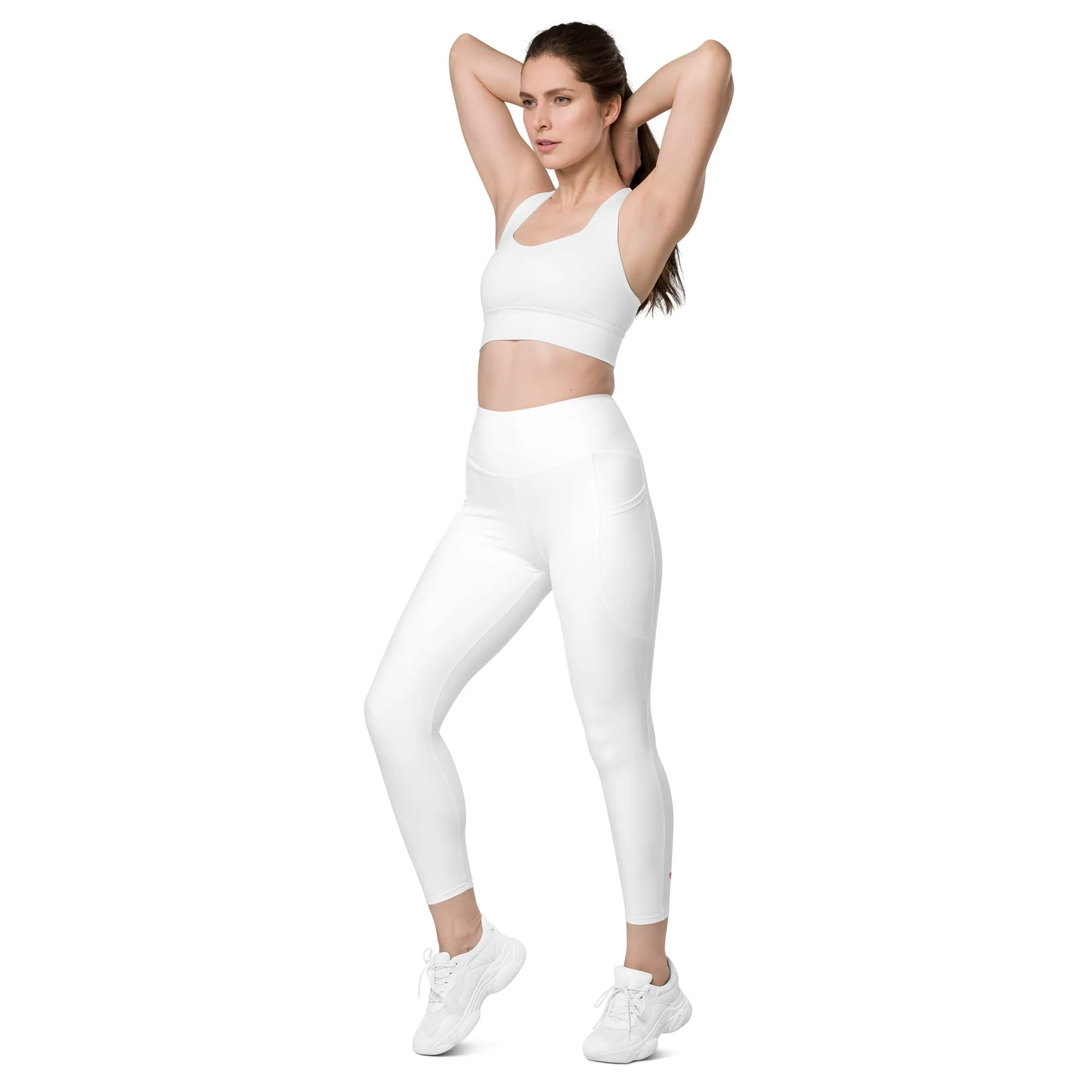 White Solid Color Women's Tights, Solid Color Best Leggings With Pockets For Women - Made in USA/EU/MX