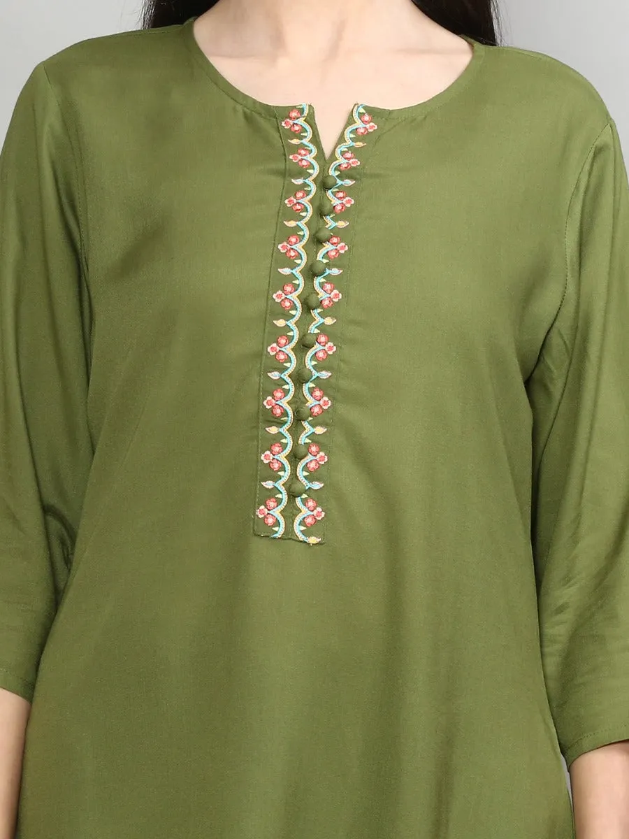 Women Olive Green Solid Tunic