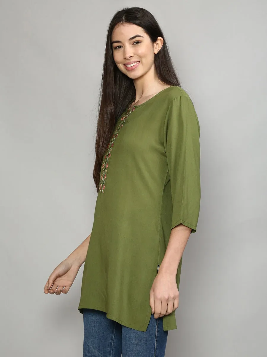 Women Olive Green Solid Tunic