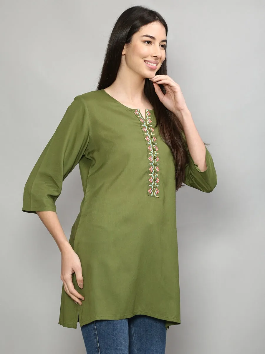 Women Olive Green Solid Tunic