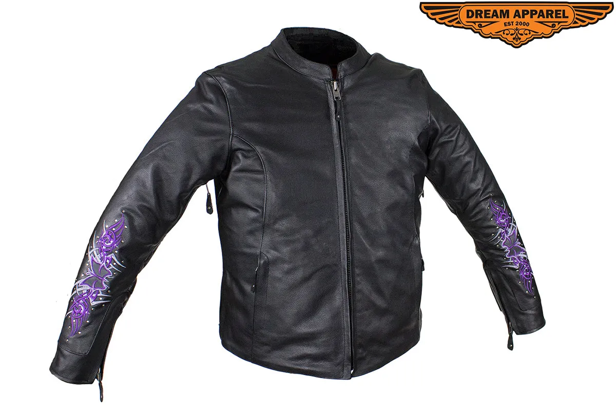 Women's Concealed Carry Leather Jacket with Butterflies