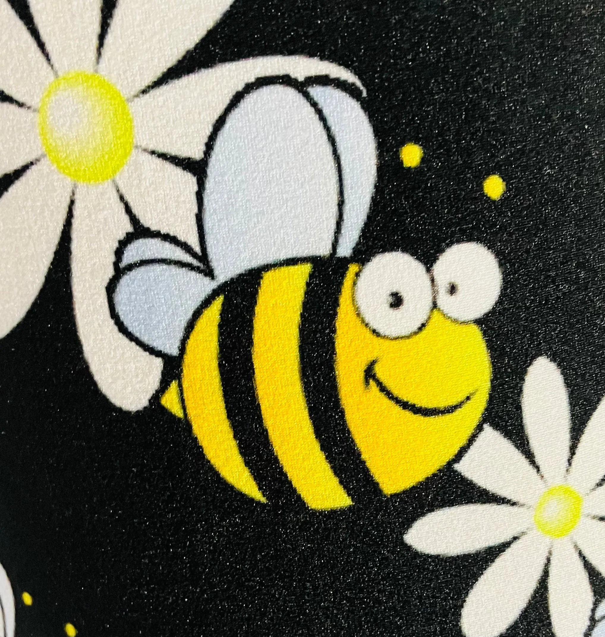 Womens Daisy Bee Leggings, Soft Yoga Pants, Sizes OS/TC, Yoga Waist, Black/Yellow, Exclusive Leggings