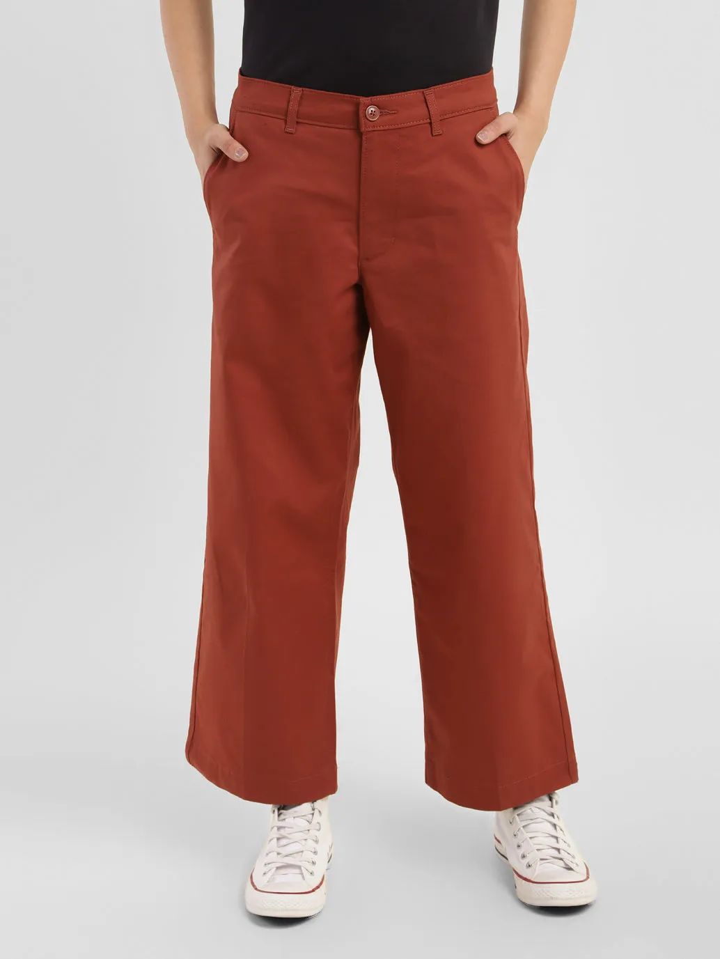 Women's Mid Rise Brown Loose Fit Trousers