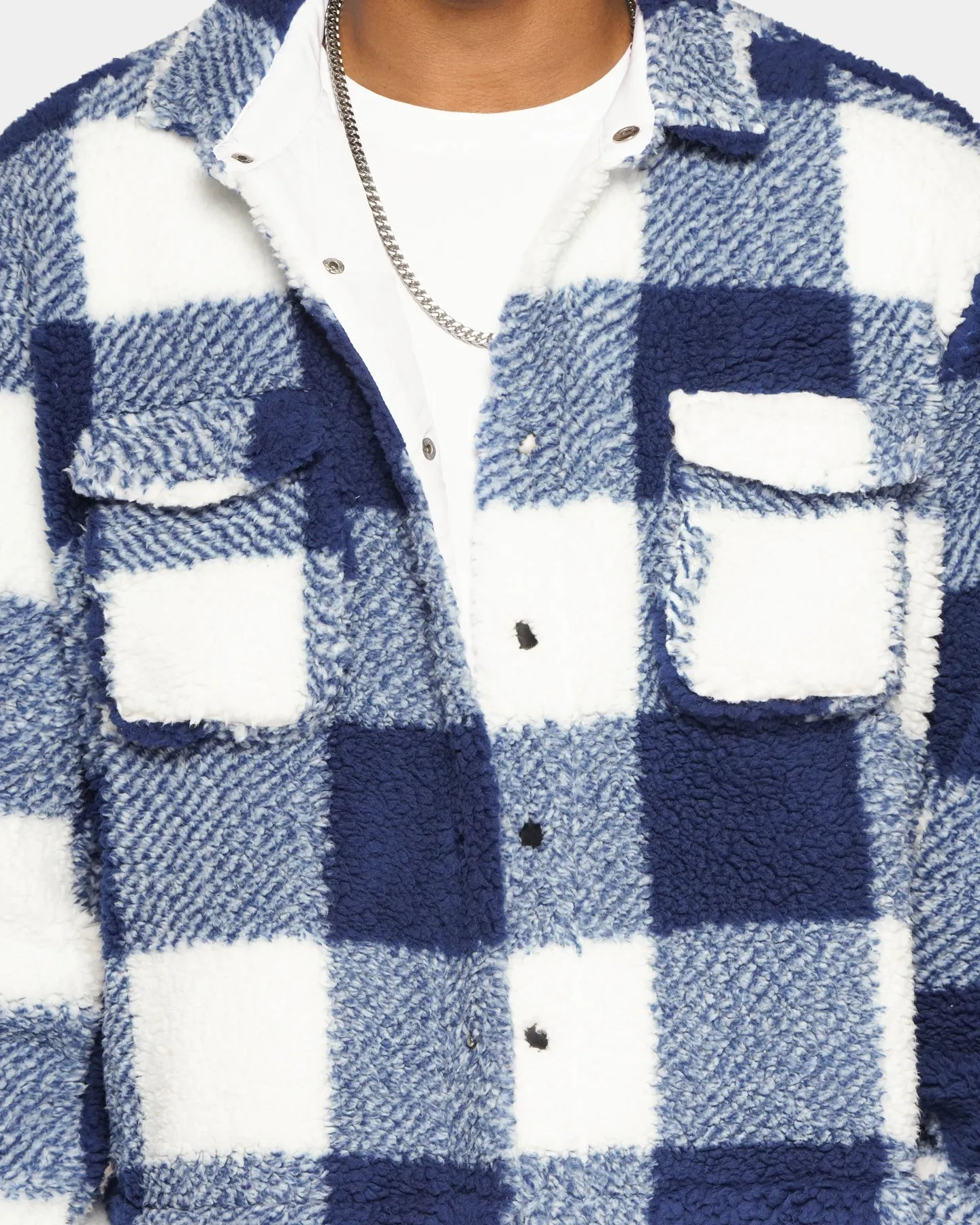 XXIII Ched Sherpa Tartan Crop Jacket Blue/White