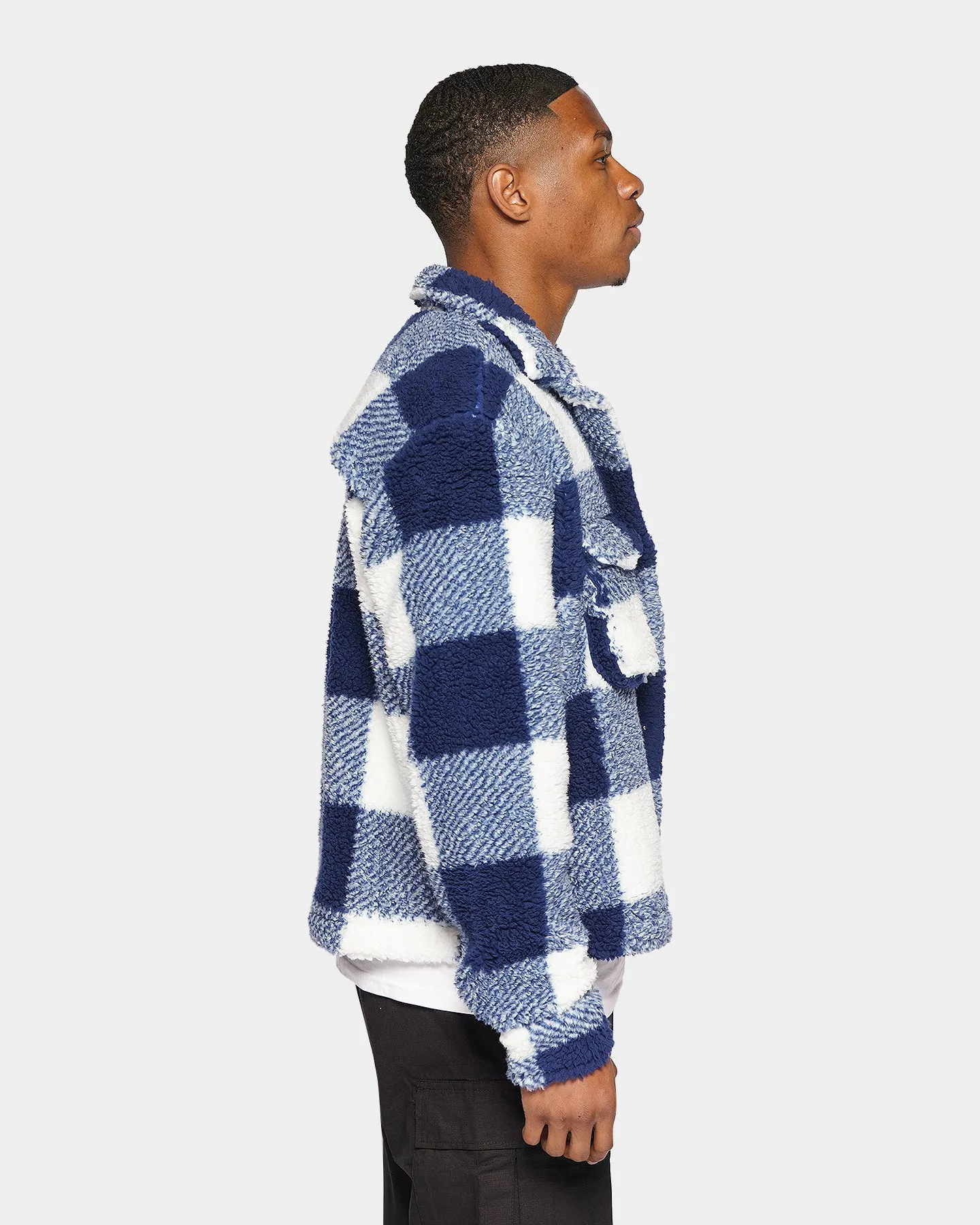 XXIII Ched Sherpa Tartan Crop Jacket Blue/White