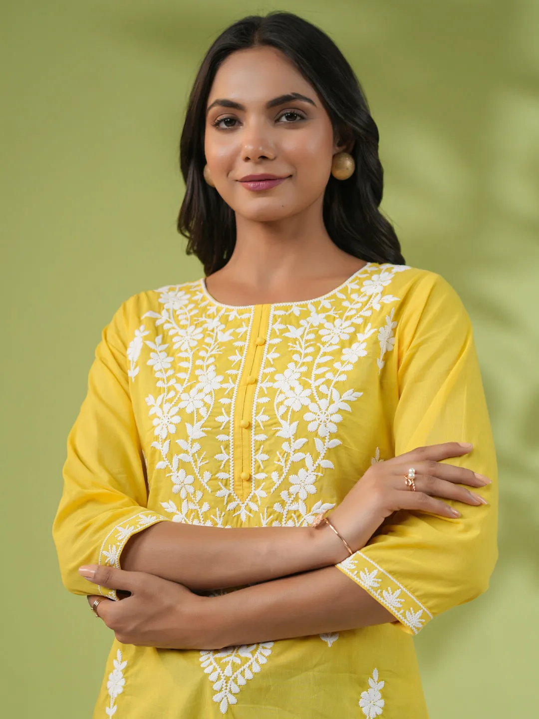 Yellow Cotton Chikankari Tunic