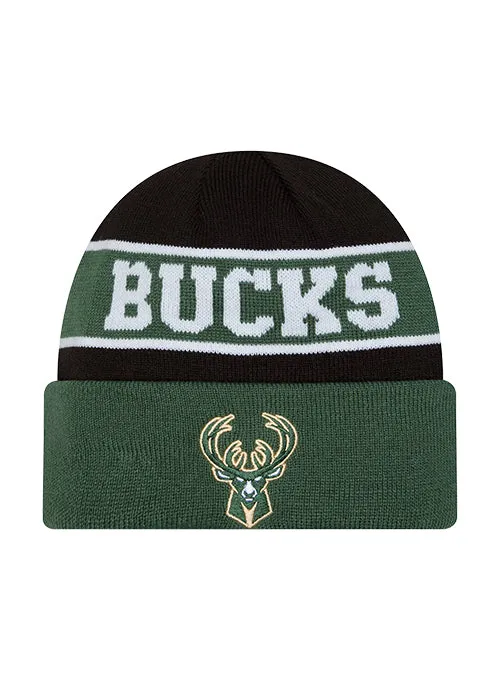 Youth New Era Cuff Milwaukee Bucks Reverse Logo Knit Hat