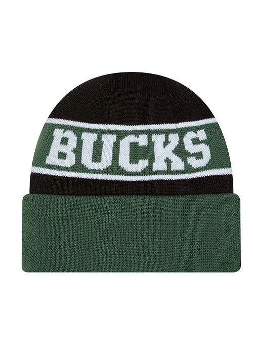 Youth New Era Cuff Milwaukee Bucks Reverse Logo Knit Hat