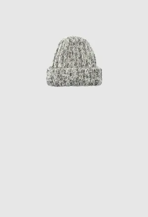 YUKI - Alpaca Hand-Knit Ribbed Hat in Double Layered White Melange